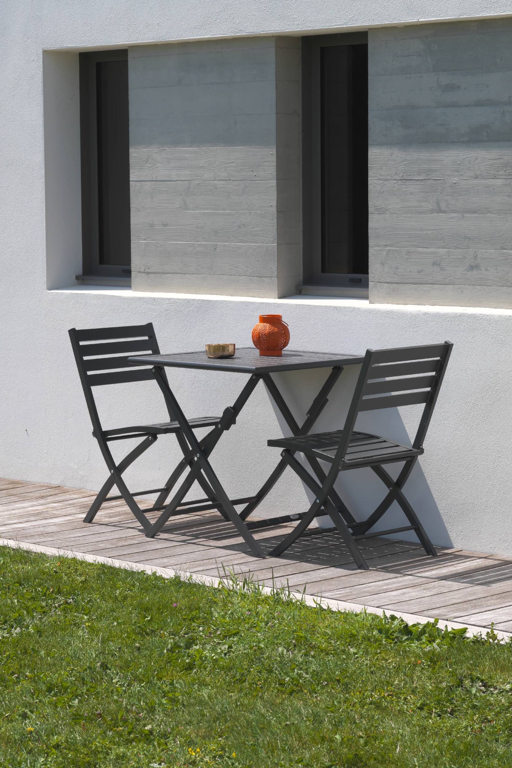 City Garden - Ensemble repas de jardin 2 places en aluminium  - Gris anthracite - MARIUS - Imagen 7