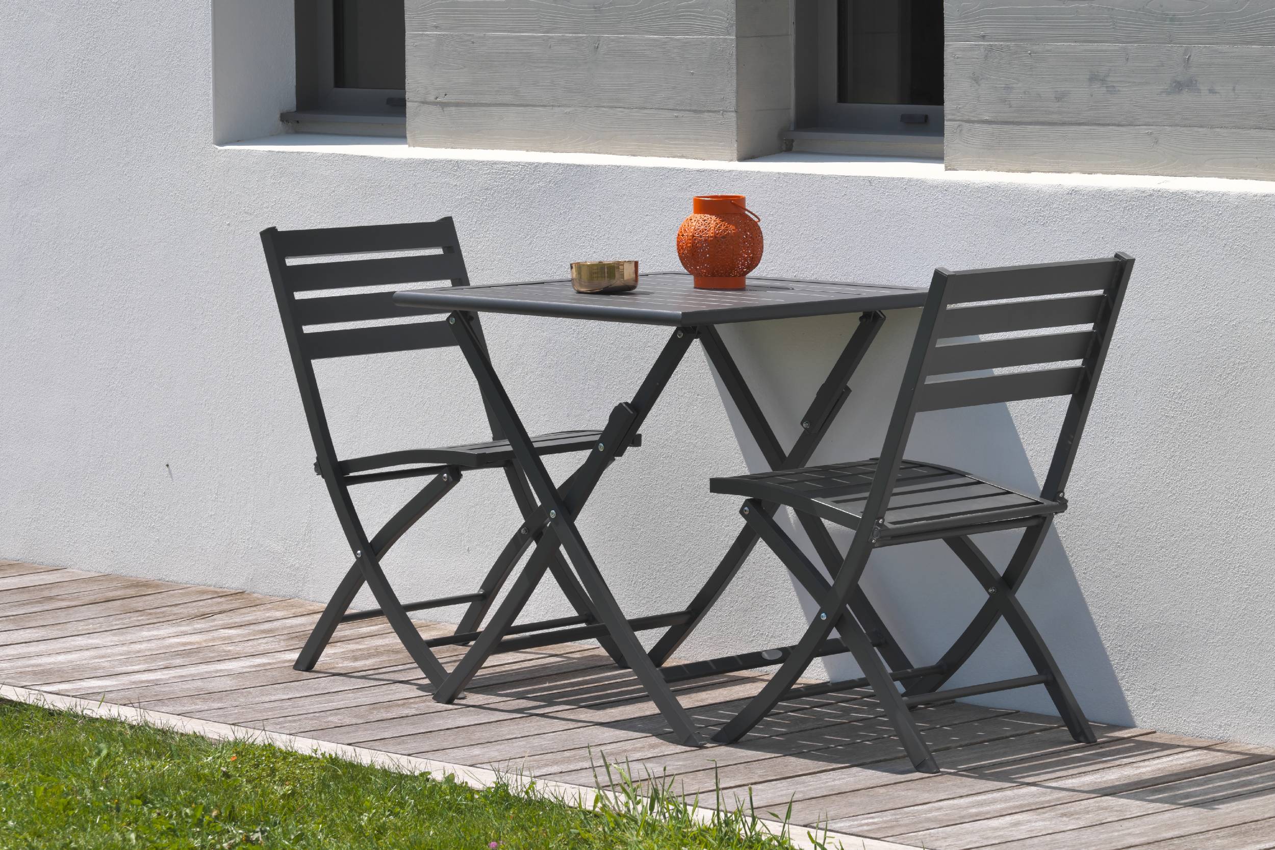 City Garden - Ensemble repas de jardin 2 places en aluminium  - Gris anthracite - MARIUS - Imagen 1