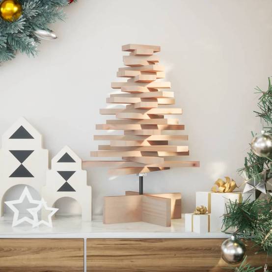 Sapin de Noël en Bois Pin Massif à Branches Rotatives 60 cm Naturel – ComfortXL Outdoor Living - Image 1