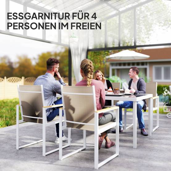 ComfortXL - Salon de jardin 5 pièces acier verre trempé multicolore table 150 x 87 cm 4 chaises repas extérieur terrasse - Image 4