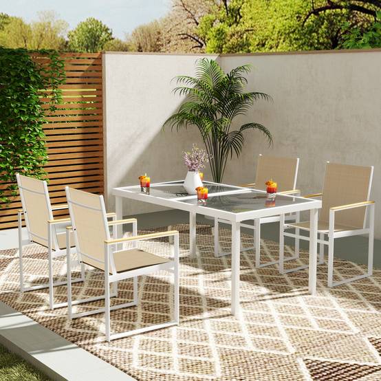 ComfortXL - Salon de jardin 5 pièces acier verre trempé multicolore table 150 x 87 cm 4 chaises repas extérieur terrasse - Image 8