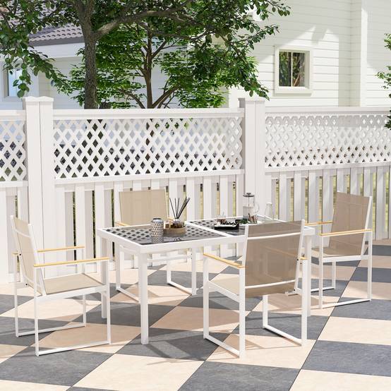 ComfortXL - Salon de jardin 5 pièces acier verre trempé multicolore table 150 x 87 cm 4 chaises repas extérieur terrasse - Image 9
