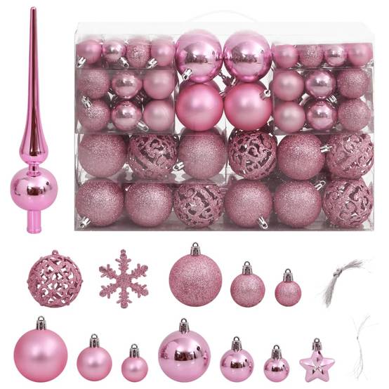 Ensemble de boules de Noël - Ornements de Noël - décorations de Noël 111 pièces rose polystyrène - Image 2