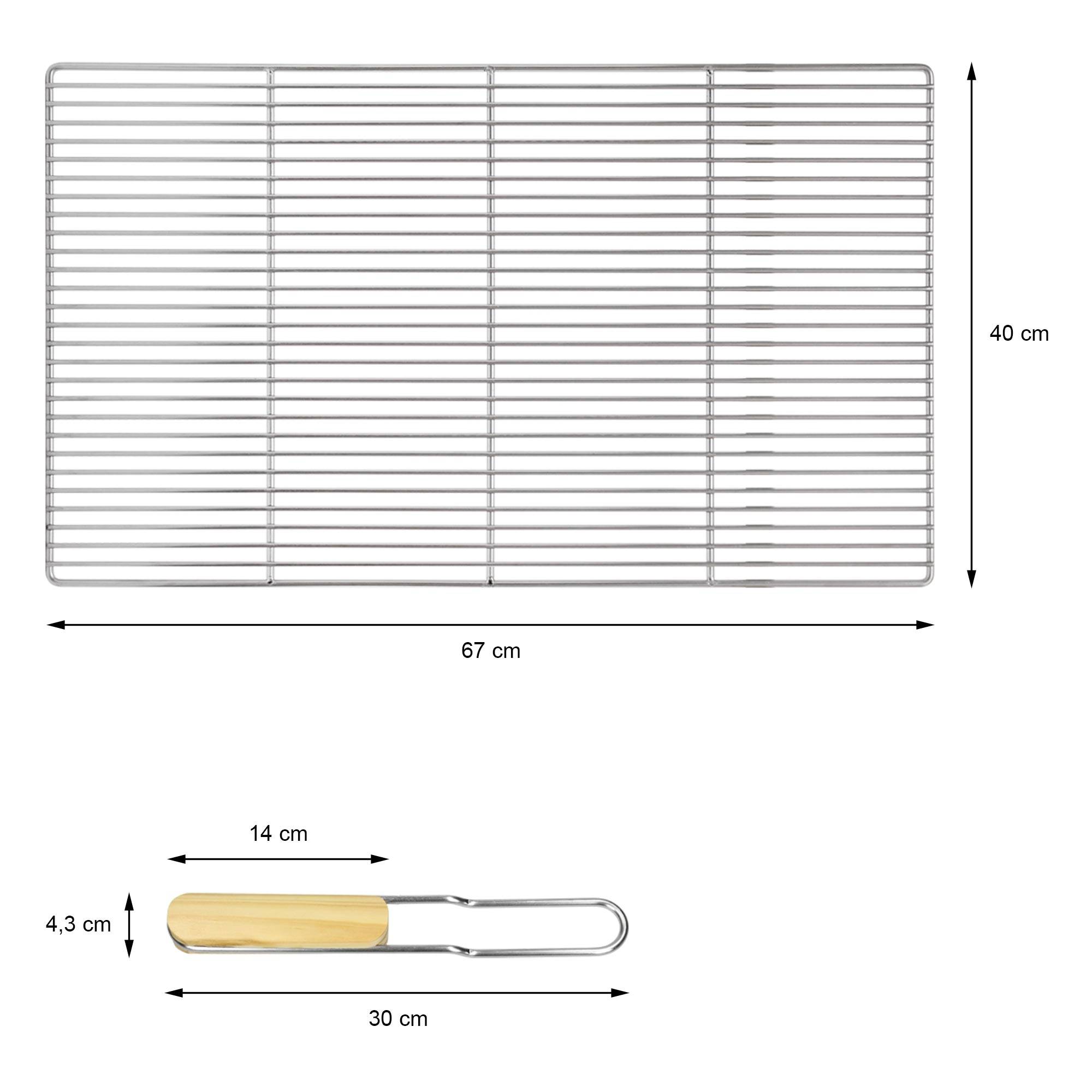 Grille barbecue inox rectangulaire 67x40 cm avec poignées amovibles robuste et antirouille adaptée aux cheminées barbecues, foyers et braseros BBQ - Image 7