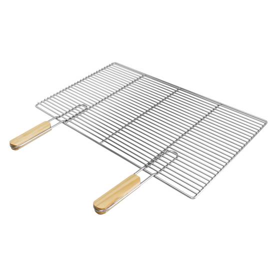 Grille barbecue inox rectangulaire 67x40 cm avec poignées amovibles robuste et antirouille adaptée aux cheminées barbecues, foyers et braseros BBQ - Image 1