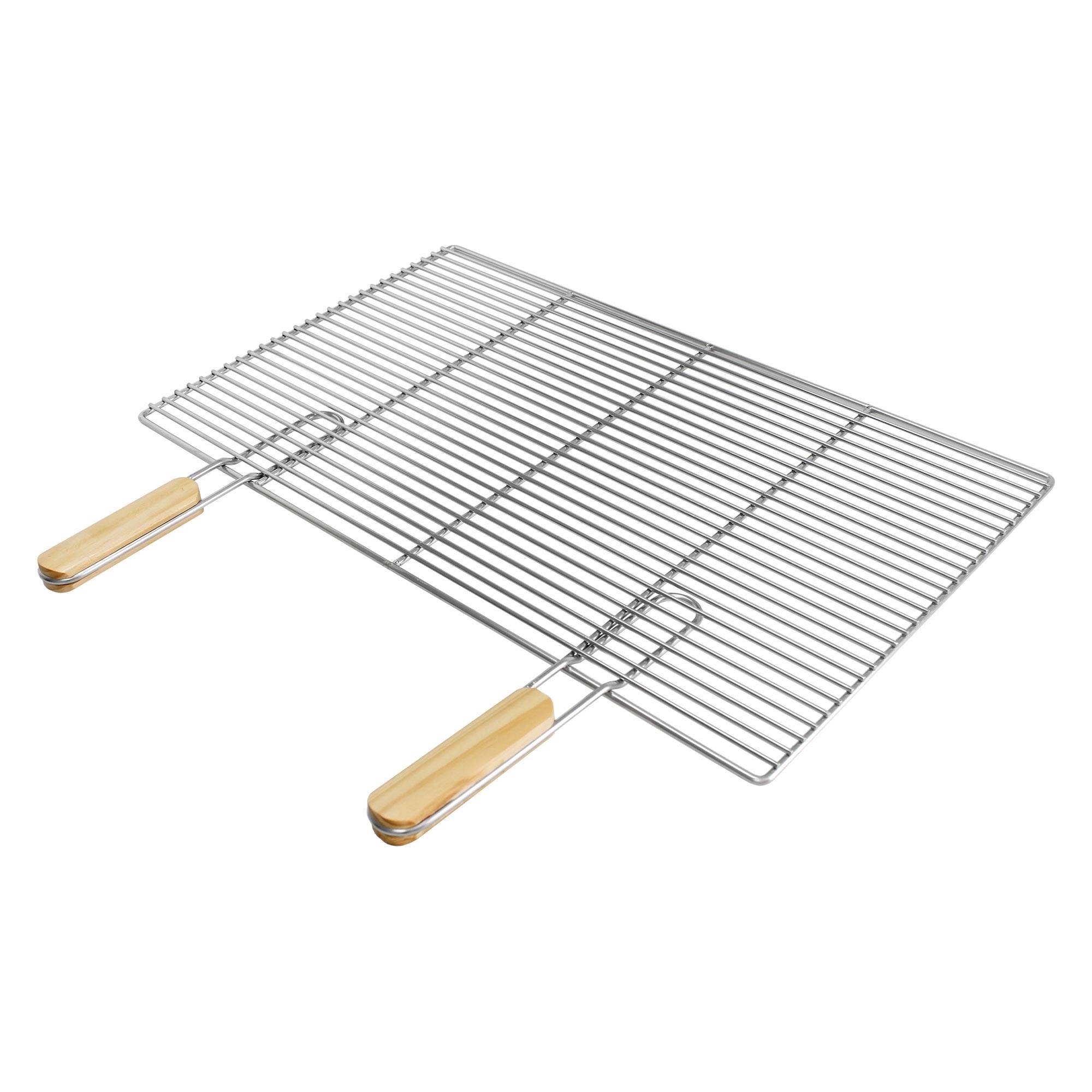 Grille barbecue inox rectangulaire 67x40 cm avec poignées amovibles robuste et antirouille adaptée aux cheminées barbecues, foyers et braseros BBQ - Image 1