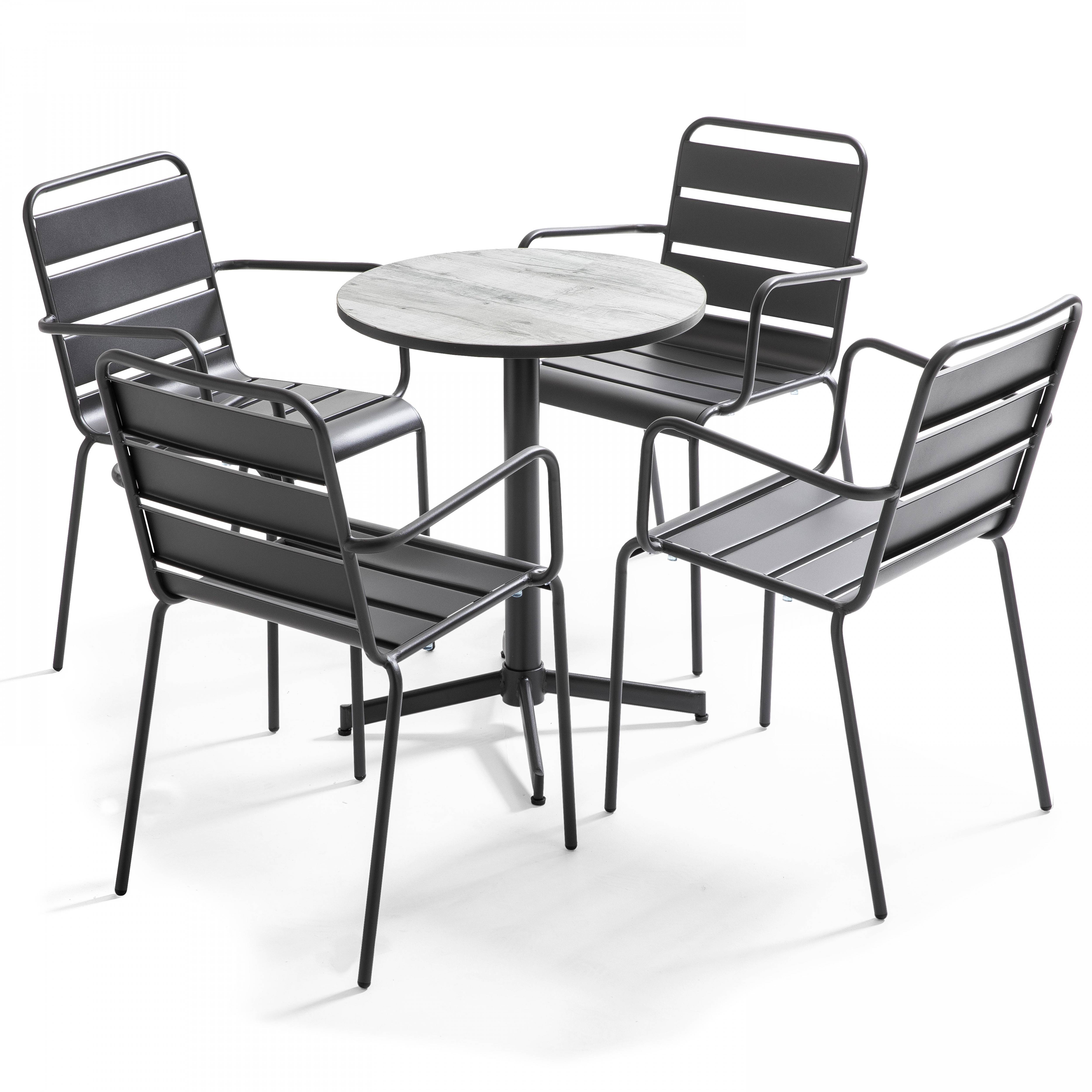 Oviala - Table de jardin ronde 60 cm 4 fauteuils acier gris Tivoli - Oviala - Imagen 1