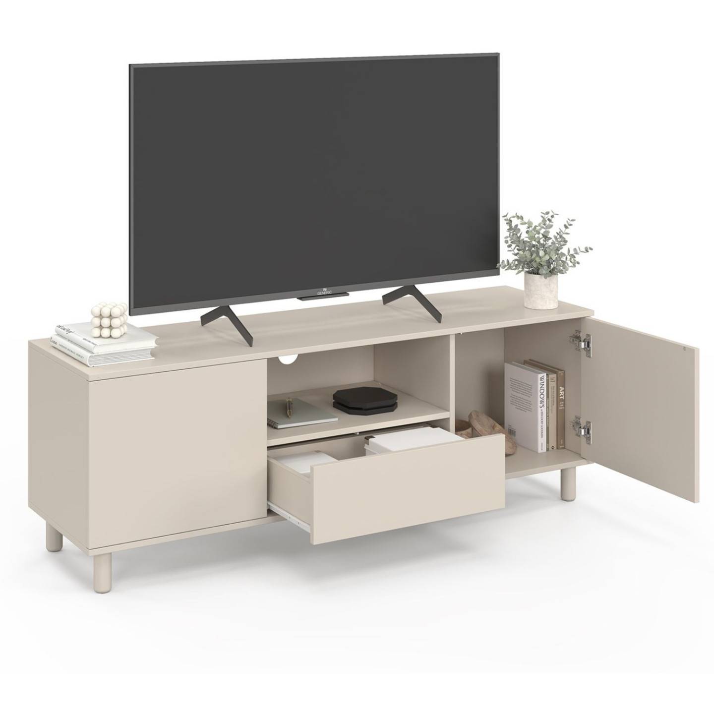 Meuble TV 140 cm BERTILLE 3 portes bois beige - Image 4