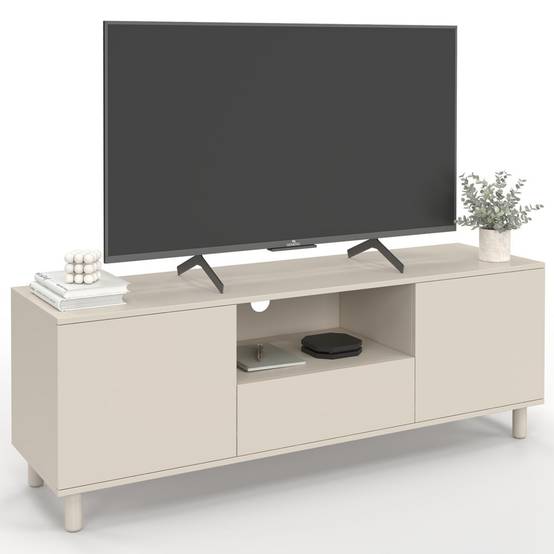 Meuble TV 140 cm BERTILLE 3 portes bois beige - Image 2