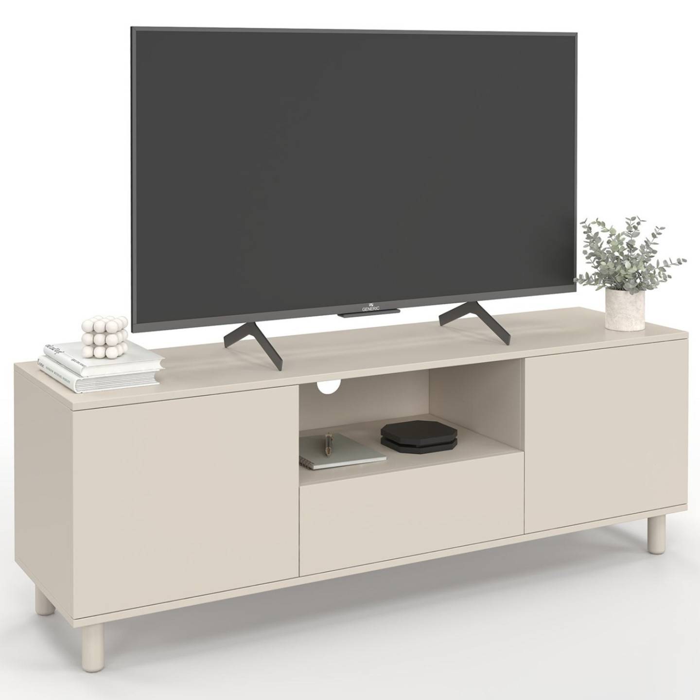 Meuble TV 140 cm BERTILLE 3 portes bois beige - Image 2