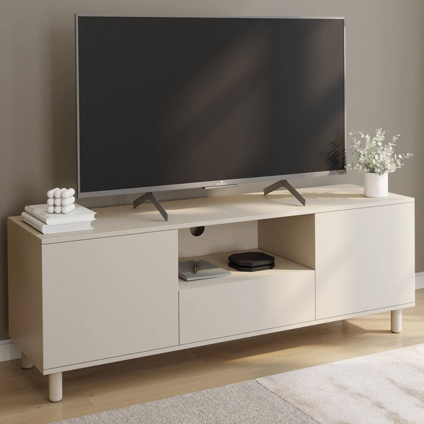 Meuble TV 140 cm BERTILLE 3 portes bois beige - Image 1