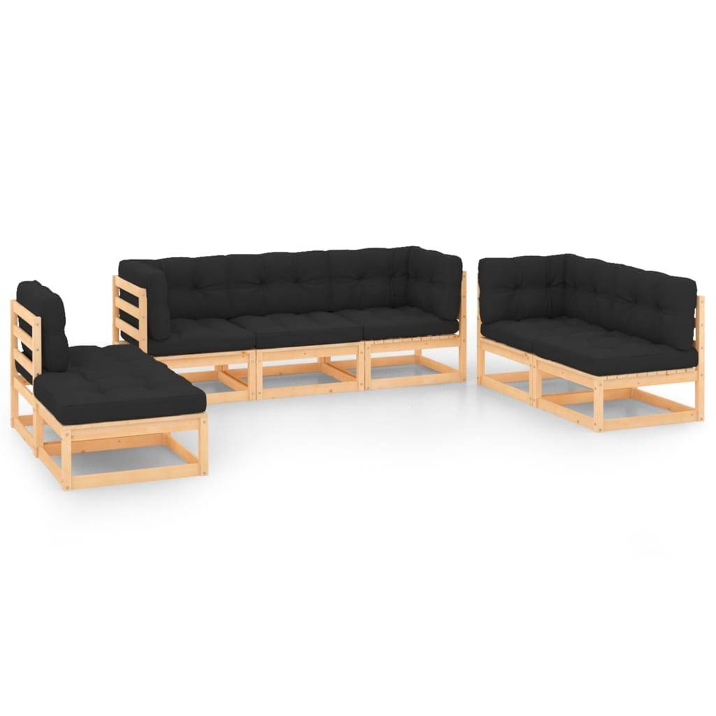Helloshop26 - Salon de jardin meuble d'extérieur ensemble de mobilier 7 pièces avec coussins bois de pin massif - Imagen 1