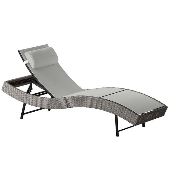 Chaise longue en résine tressé, bain de soleil avec dossier réglable - 198x61x44cm Gris Clair fr49 - Image 1
