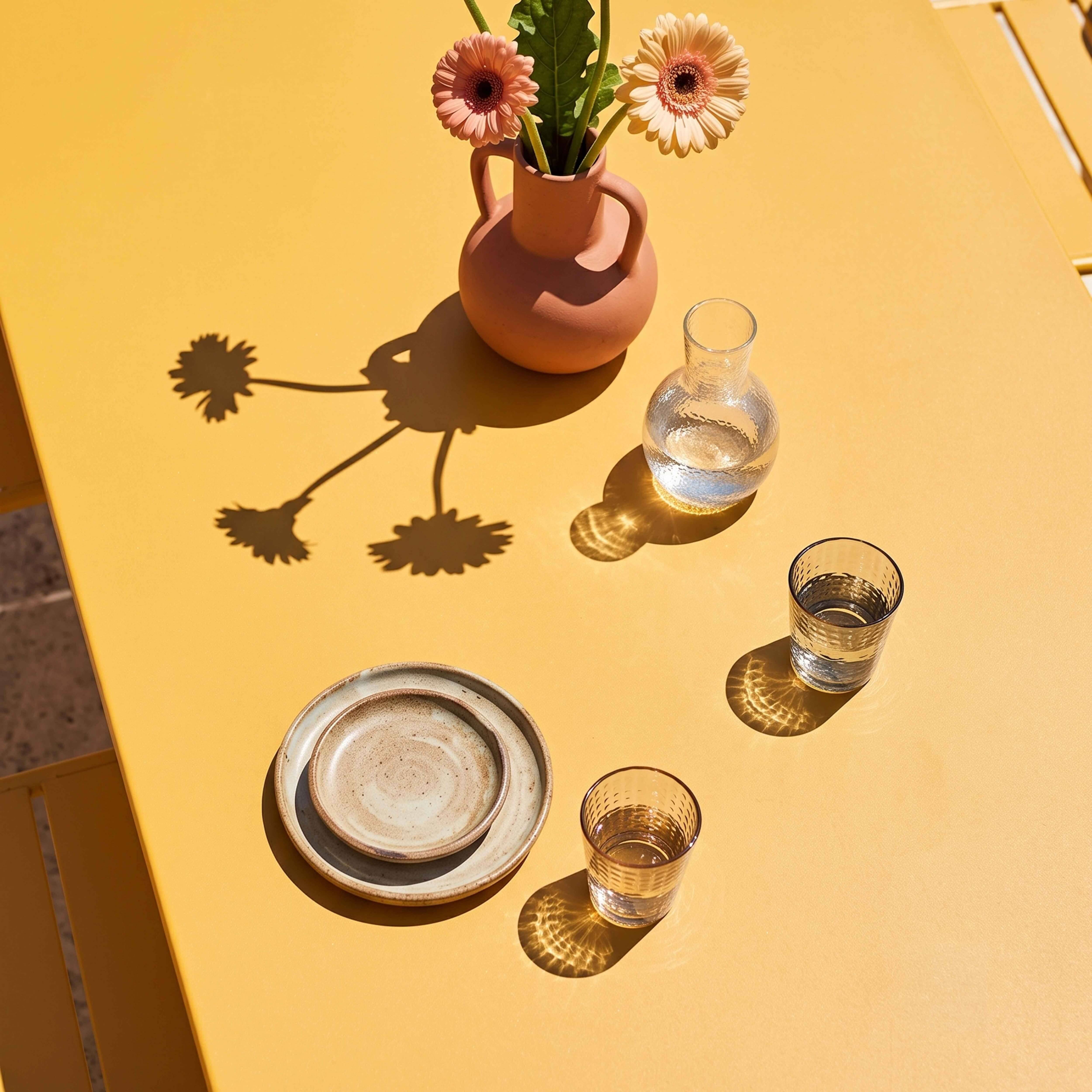 Oviala - Ensemble table de jardin et 6 chaises en métal jaune Palavas - Oviala - Imagen 3