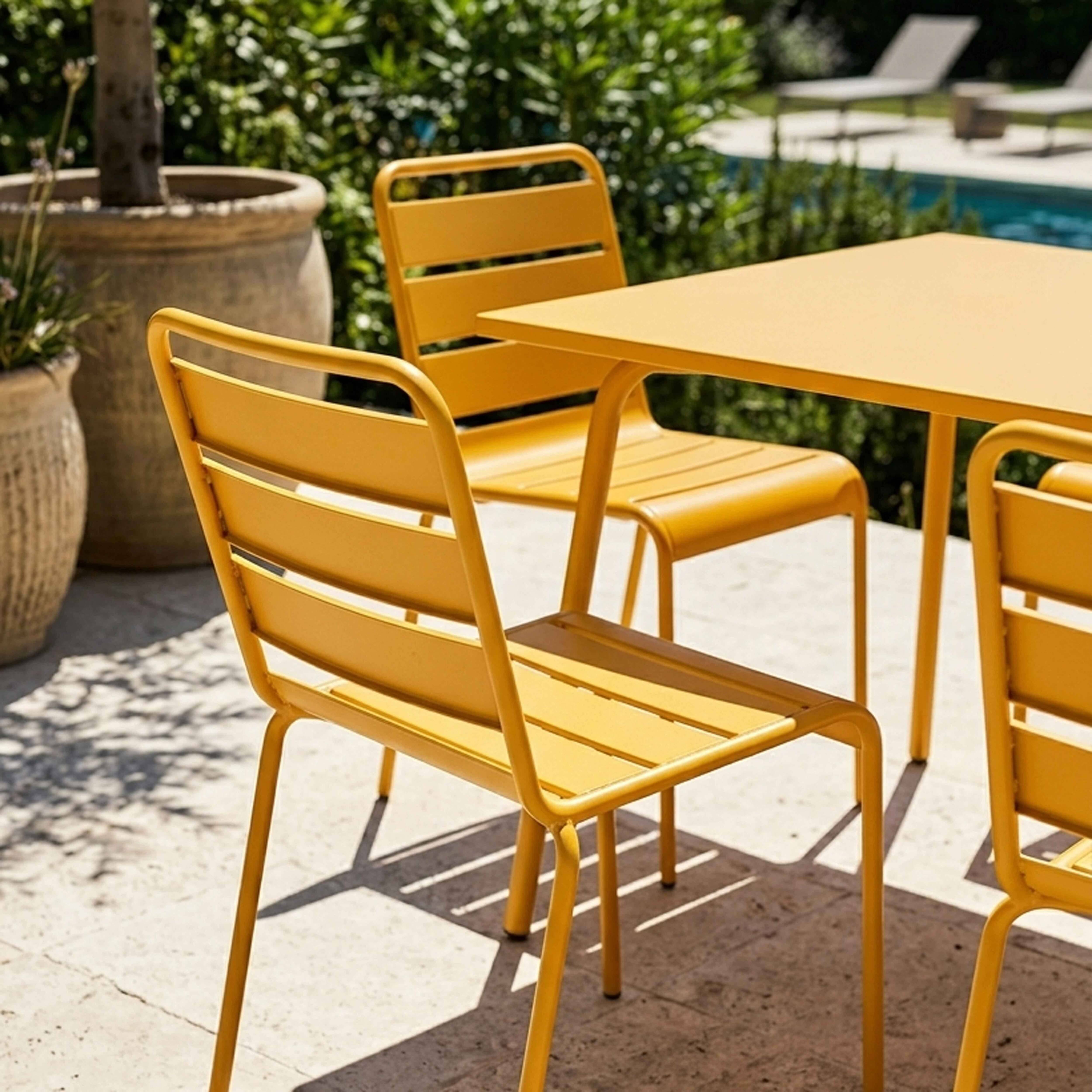 Oviala - Ensemble table de jardin et 6 chaises en métal jaune Palavas - Oviala - Imagen 4