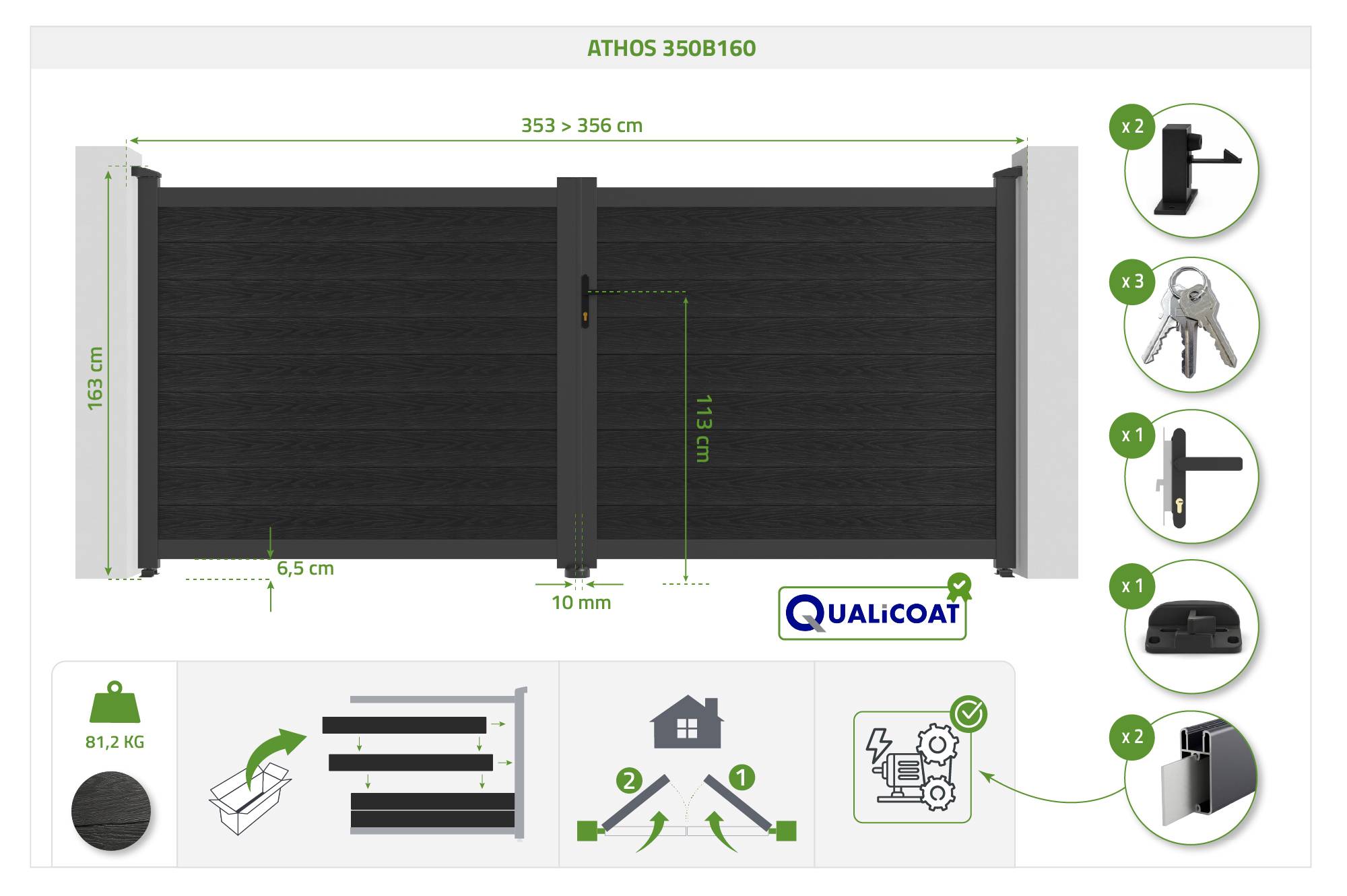Casanoov Portail bois composite battant 3,5m ATHOS H.160cm gris anthracite avec cadre aluminium+ portillon composite ATHOS 1m H.160cm - Image 2