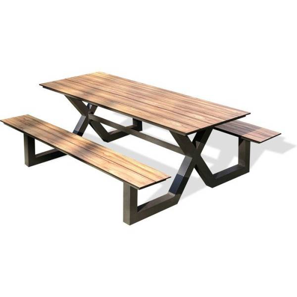 Paris Garden - Table de jardin avec bancs - Gris anthracite - Aluminium et HPL effet bois - 210 x 174 cm - Vancouver - Image 1
