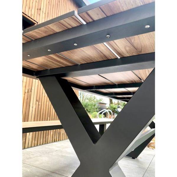 Paris Garden - Table de jardin avec bancs - Gris anthracite - Aluminium et HPL effet bois - 210 x 174 cm - Vancouver - Image 4