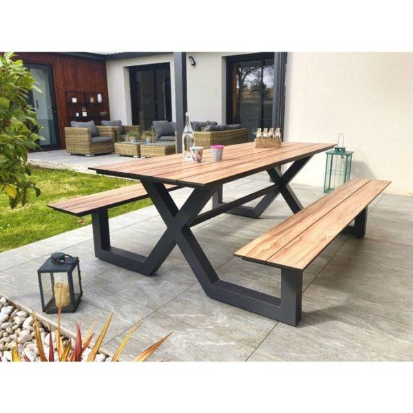 Paris Garden - Table de jardin avec bancs - Gris anthracite - Aluminium et HPL effet bois - 210 x 174 cm - Vancouver - Image 2