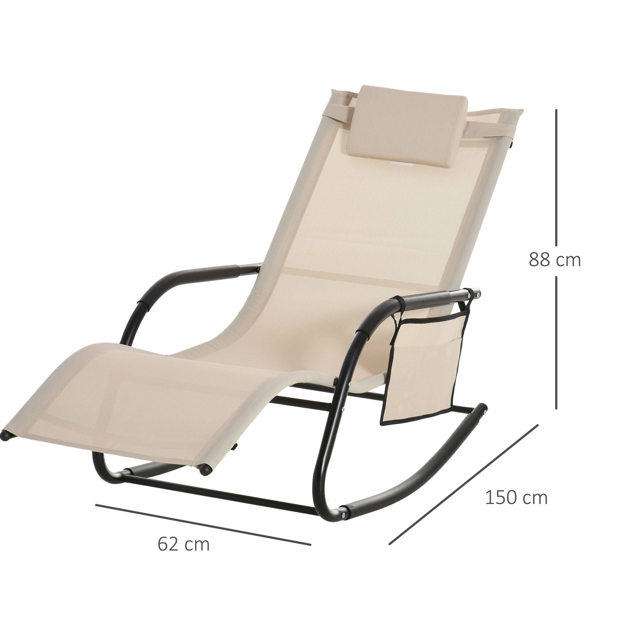 Transat à Bascule Métal Jardin Extérieur Chaise Longue Ergonomique 150x62cm Beige - ComfortXL Outdoor Living - Image 3