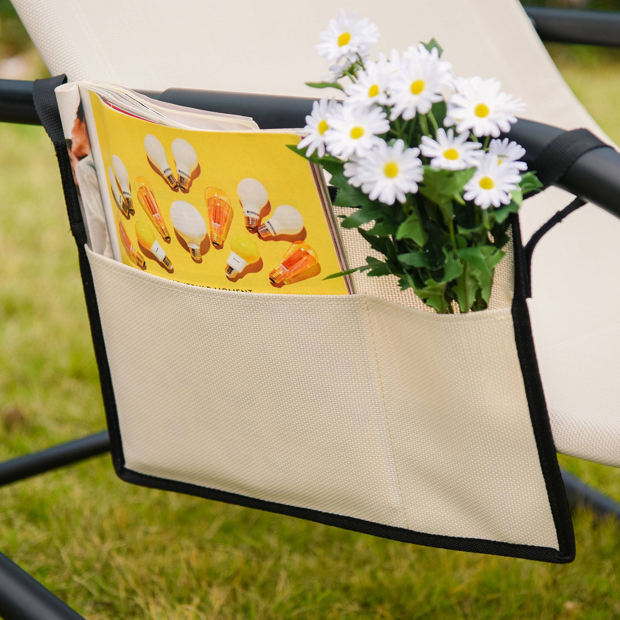Transat à Bascule Métal Jardin Extérieur Chaise Longue Ergonomique 150x62cm Beige - ComfortXL Outdoor Living - Image 8