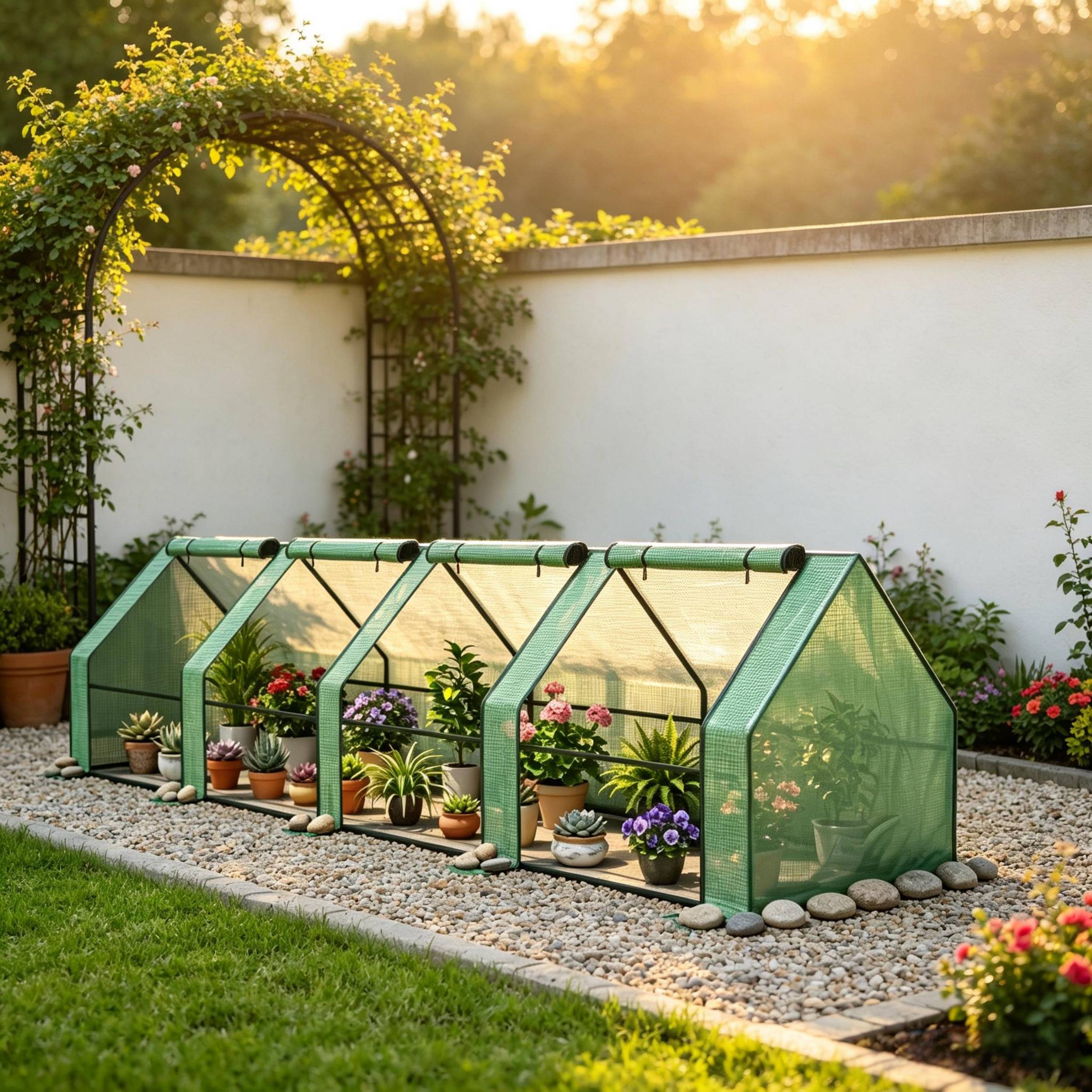 ComfortXL - Mini serre tunnel PE acier 140 g/m² 360 x 90 x 90 cm verte potager 4 fenêtres zippées protection cultures - Image 1