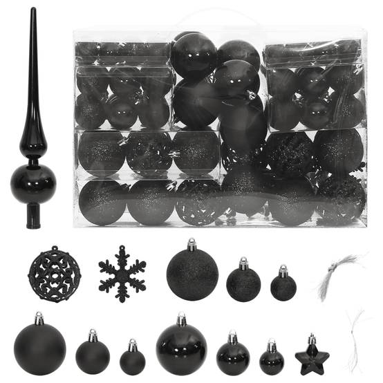 Ensemble de boules de Noël - Ornements de Noël - décorations de Noël 111 pièces noir polystyrène - Image 2