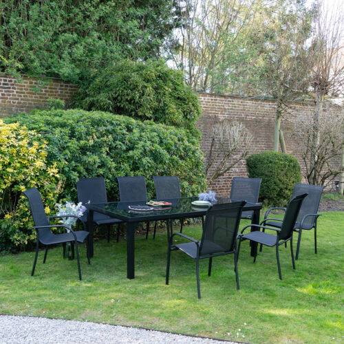 Wilsa Garden - Table de jardin en aluminium et verre 8P BLACK EDITION - Imagen 6