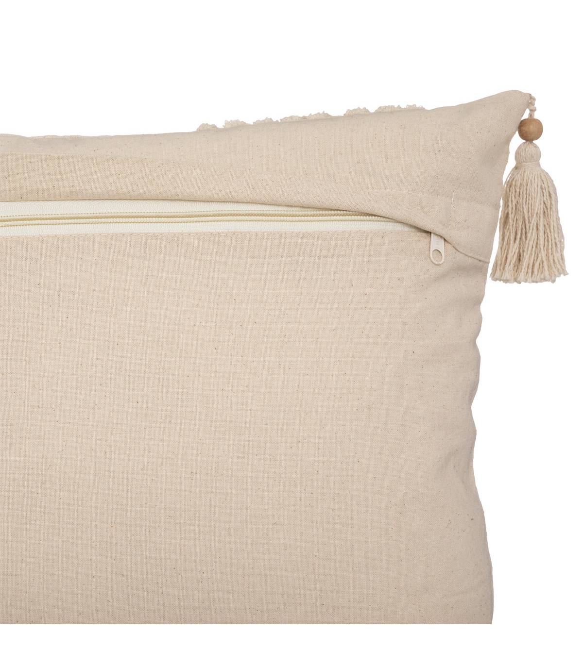 Coussin décoratif en coton Ivoire motifs brodés avec pompons 38 x 58 cm - Imagen 2