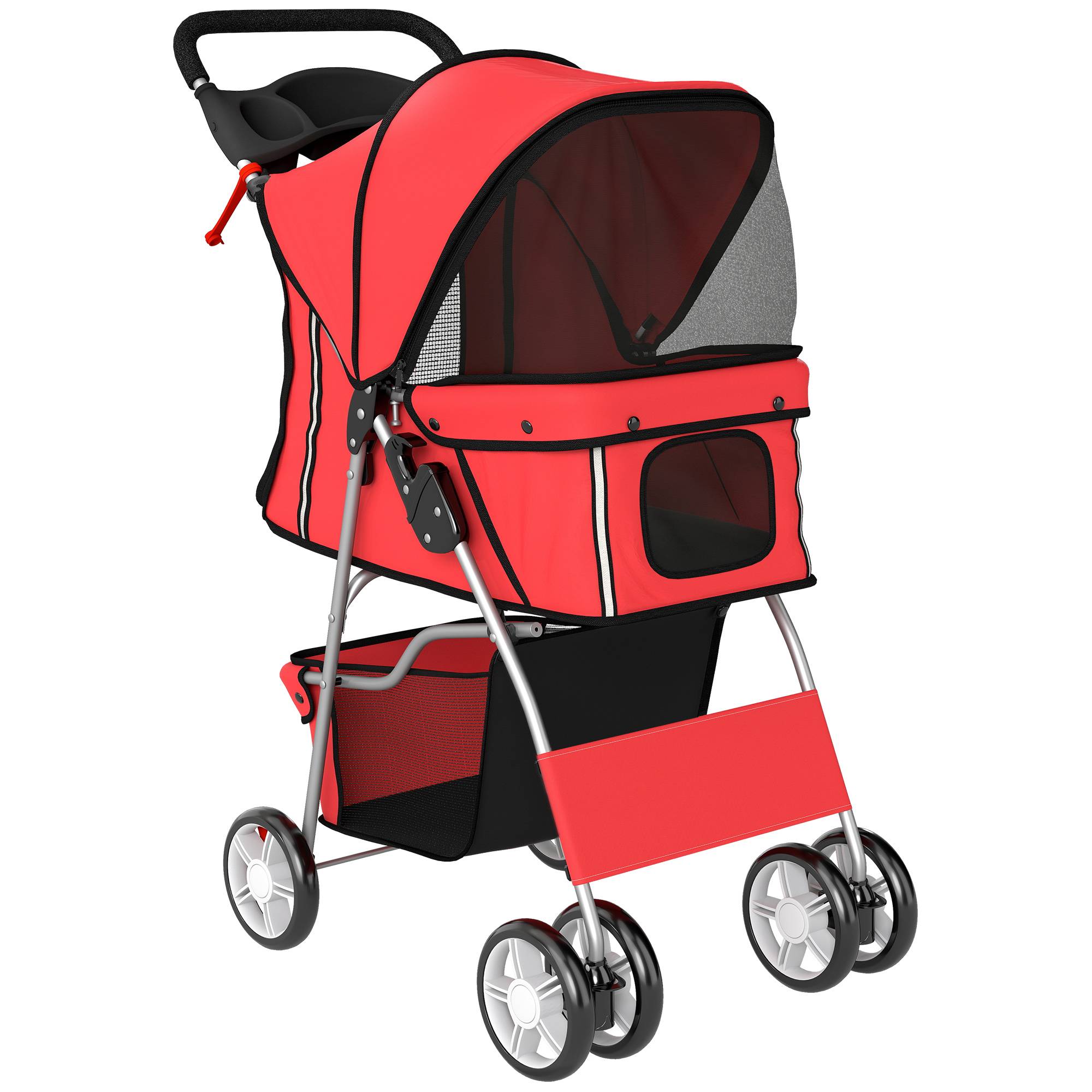 ComfortXL - Poussette pour chien acier rouge 77 x 44 x 102 cm jusqu’à 10 kg pliable panier réflecteurs roues 360° - Image 10