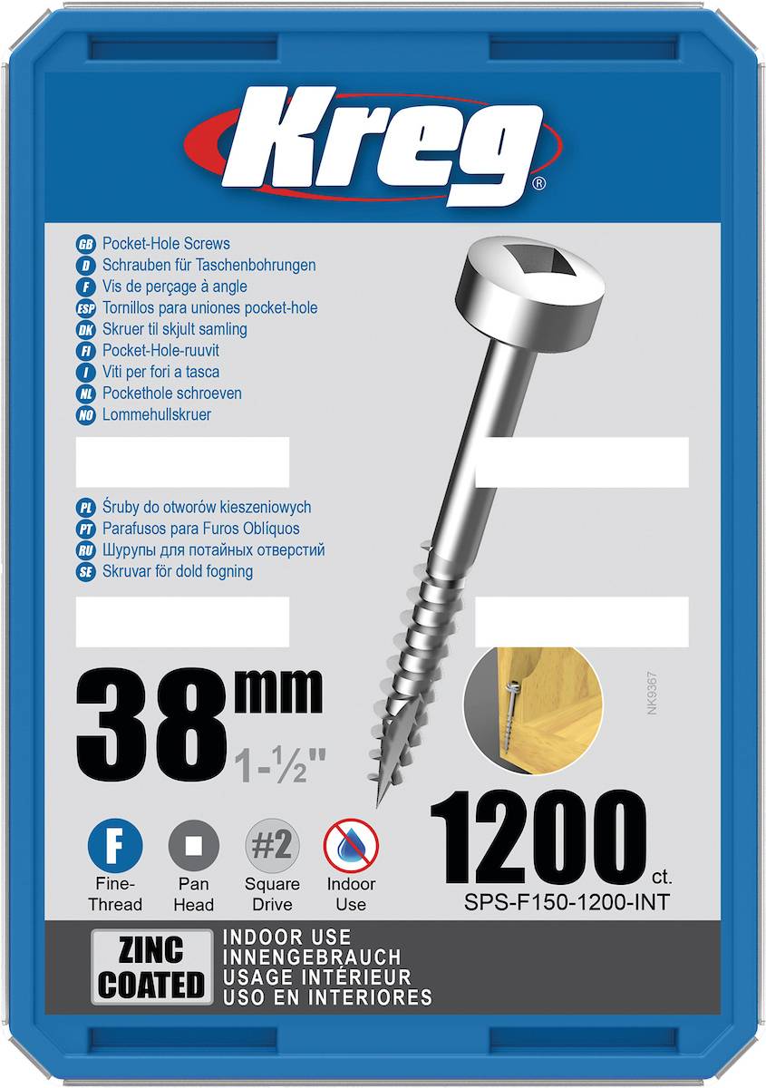 Vis à trous de poche Kreg Revêtu de Zinc Pan-Head, Filetage fin - KREG - SPS-F150-1200-INT