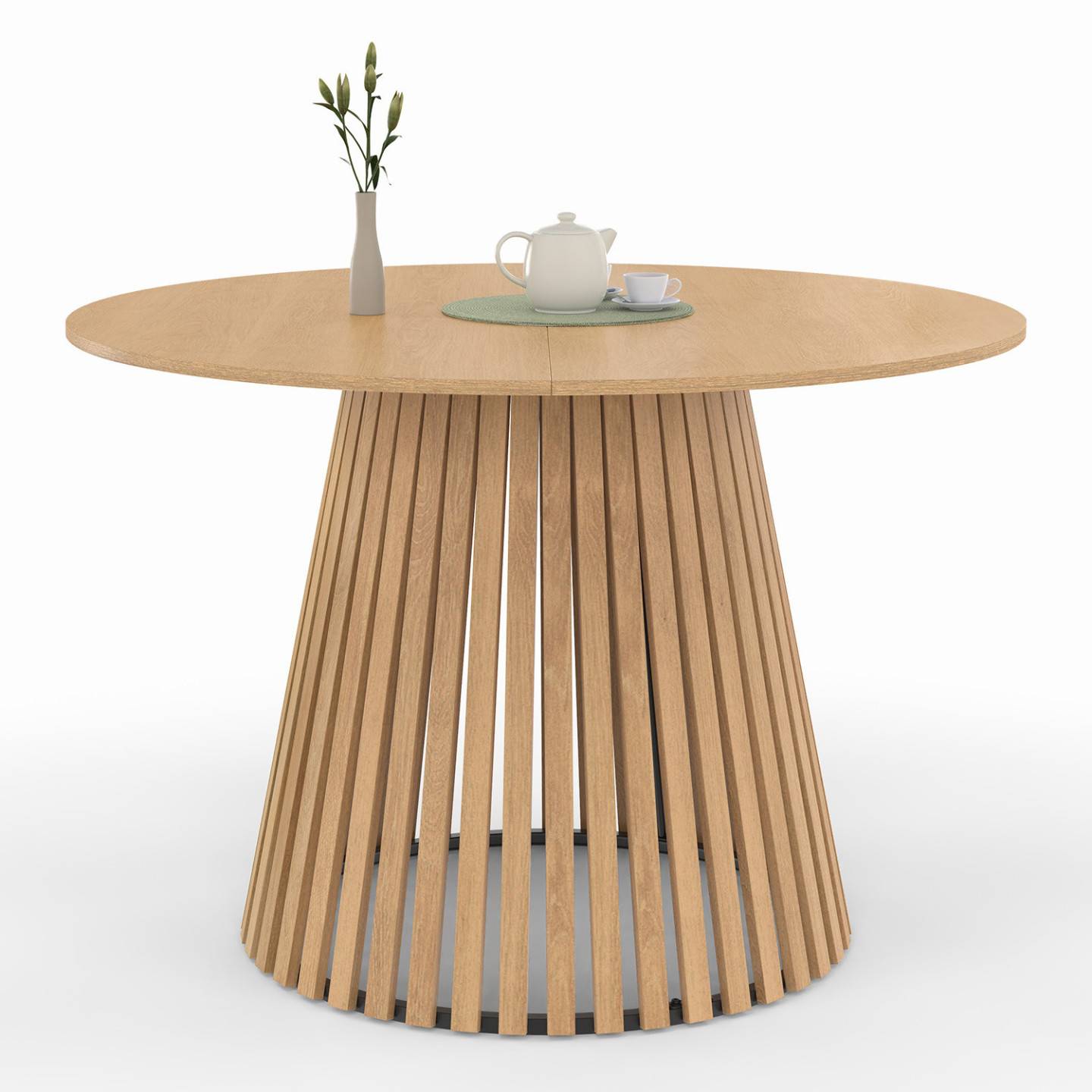Table à manger ronde CARMEN 6 personnes pied bois en lattes et plateau bois 110 cm - Image 2