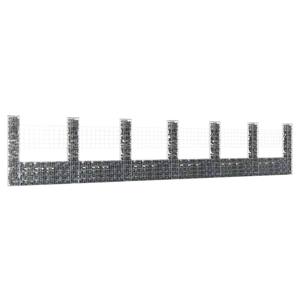 Panier de gabion en fer argenté 740 x 20 x 150 cm avec 7 poteaux - PANGIVO - Image 1