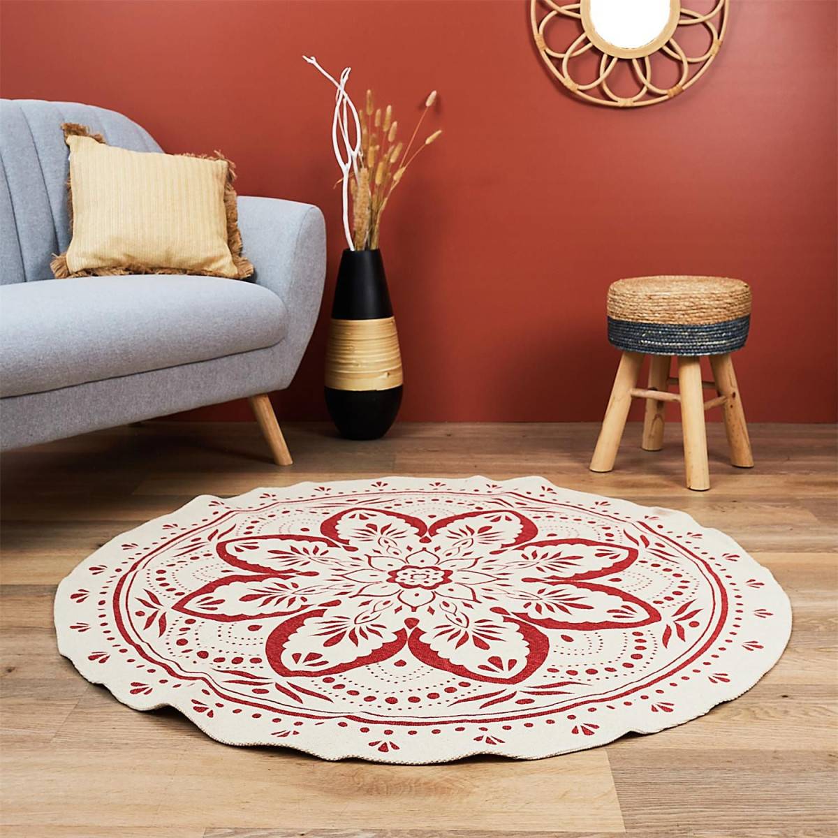 The Home Deco Factory - Tapis Rond Imprimé "Mandala" 120cm Terracotta - Image 3