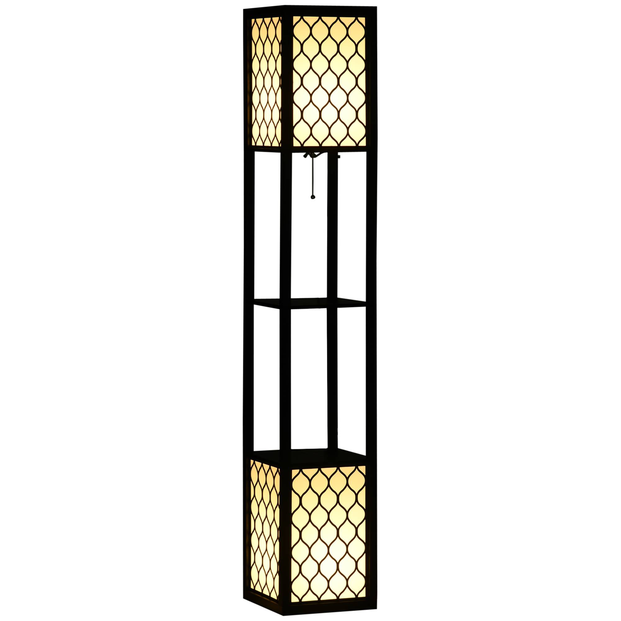 Lampadaire au design moderne, 2 étagères, interrupteur à chaînette, 26 cm x 26 cm x 156 cm, noir et blanc - Image 2