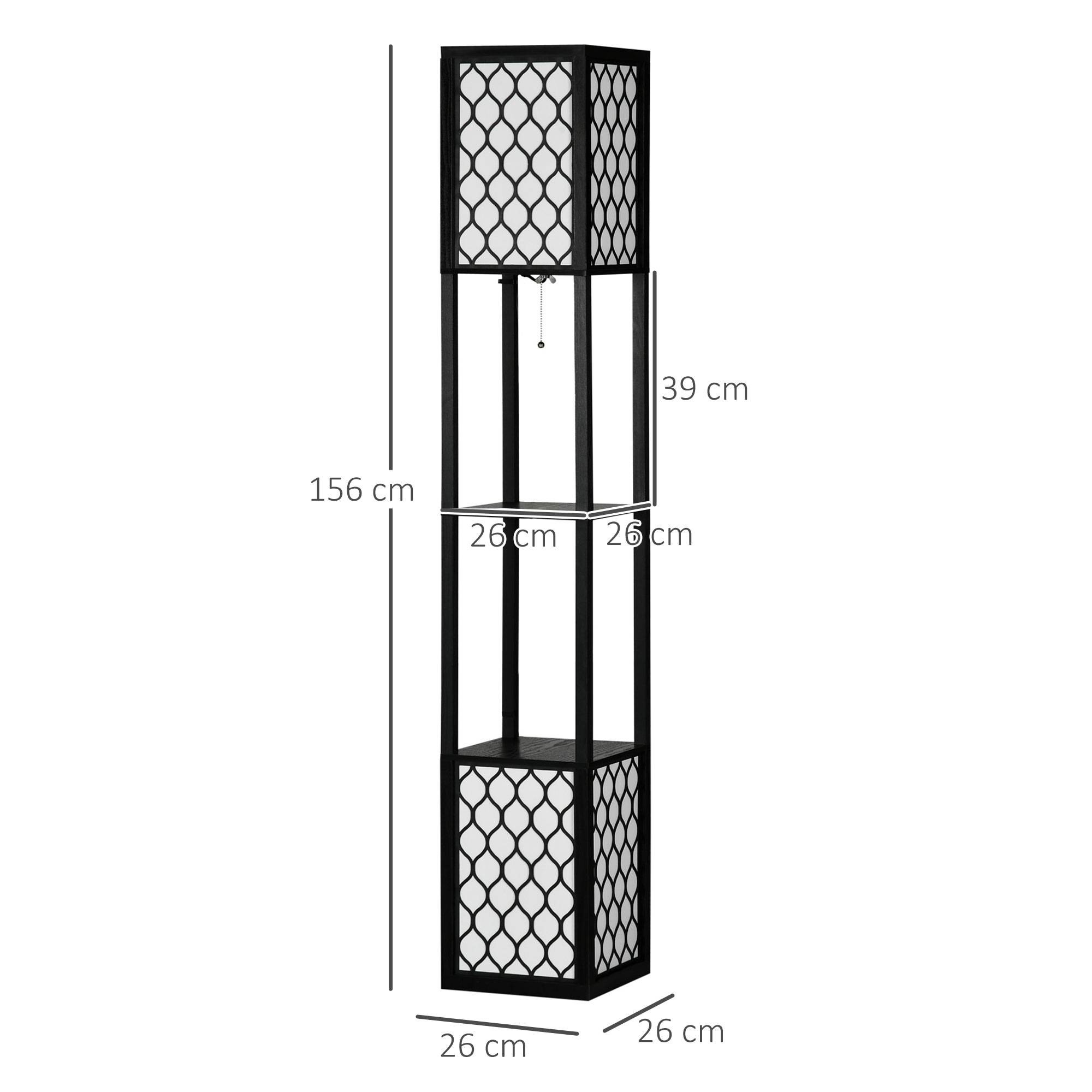 Lampadaire au design moderne, 2 étagères, interrupteur à chaînette, 26 cm x 26 cm x 156 cm, noir et blanc - Image 5
