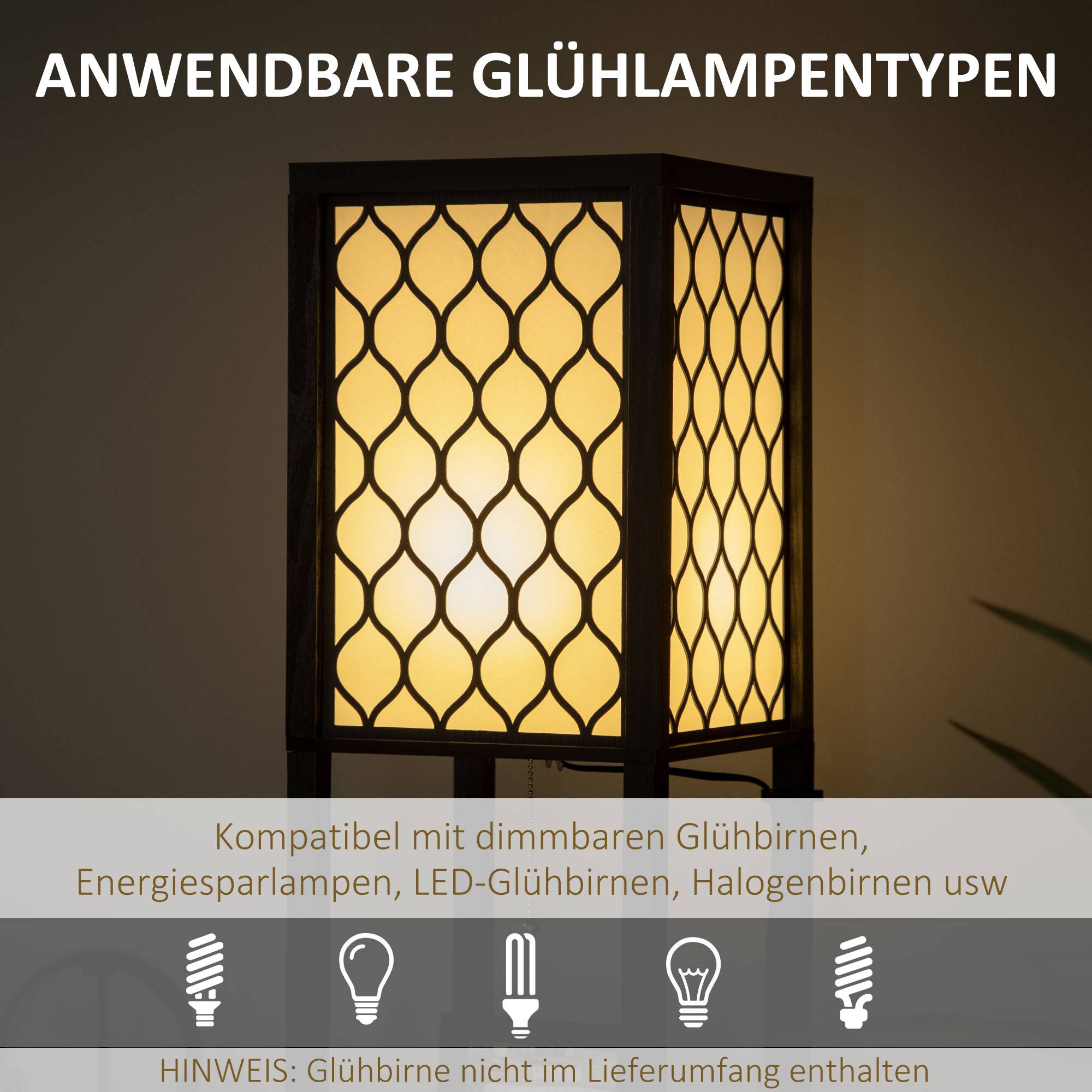 Lampadaire au design moderne, 2 étagères, interrupteur à chaînette, 26 cm x 26 cm x 156 cm, noir et blanc - Image 9