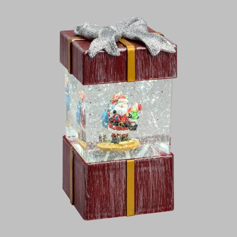 Lotti - Lanterne Paquet Cadeau H18cm Plastique Rouge Antique GLITTER LED BLANC Lotti - Imagen 1