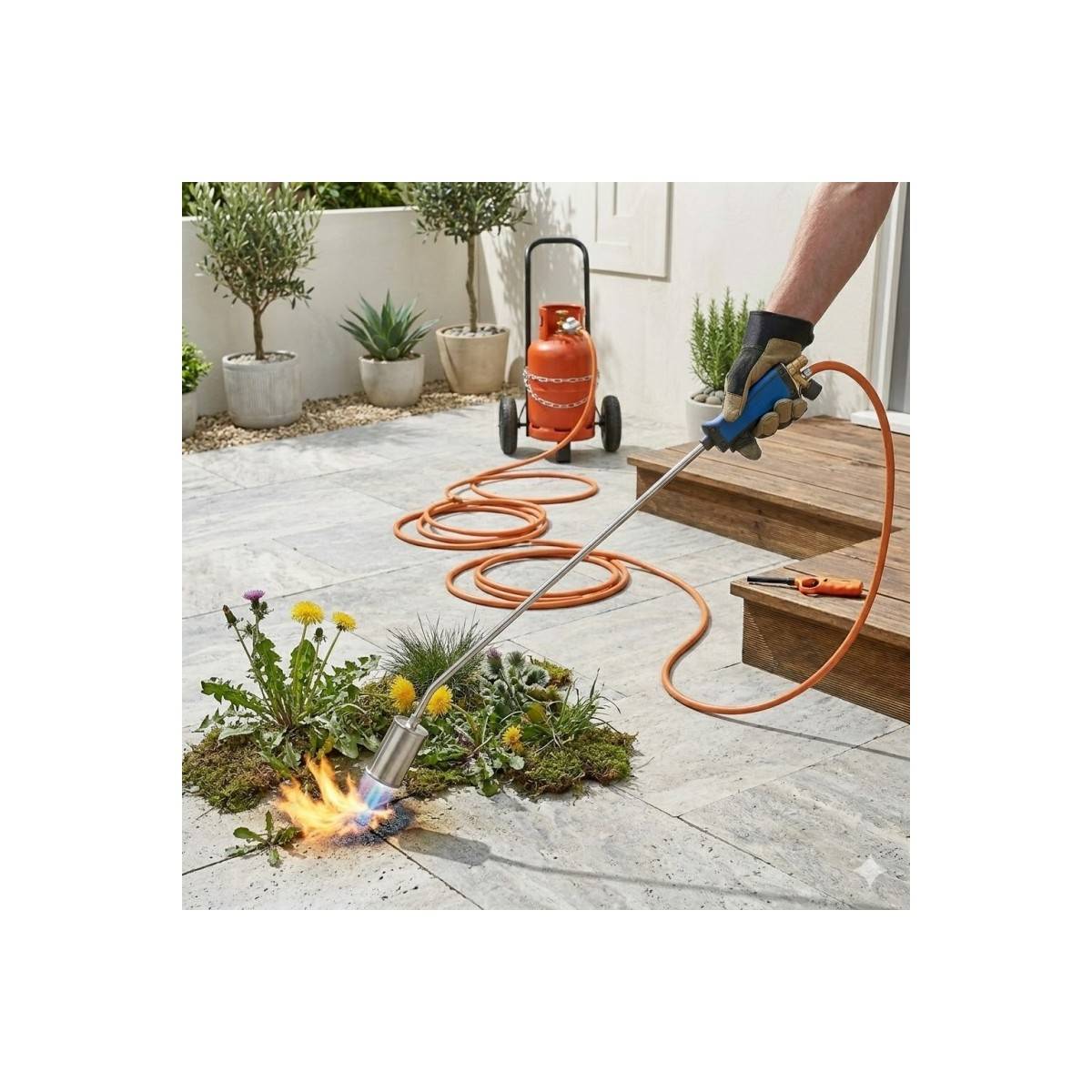 Desherbeur thermique + Chariot à roues pour bouteille gaz + Allume gaz + Détendeur Gaz Bruleur 60mm Tuyau 5m Désherbage KEMPER - Imagen 4