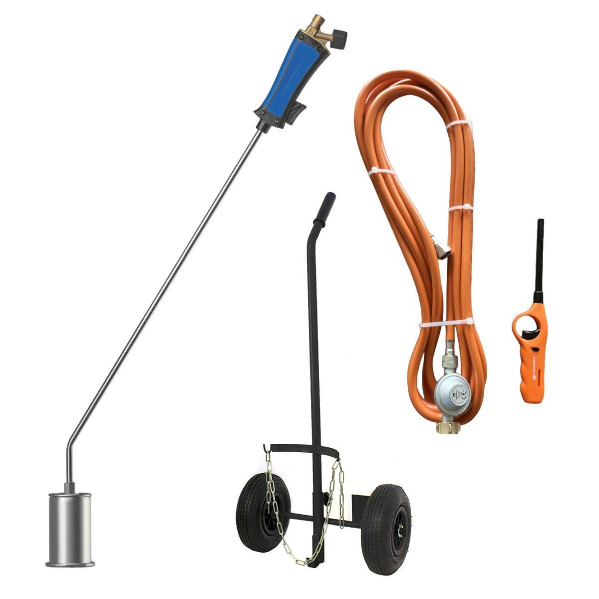 Desherbeur thermique + Chariot à roues pour bouteille gaz + Allume gaz + Détendeur Gaz Bruleur 60mm Tuyau 5m Désherbage KEMPER - Imagen 1