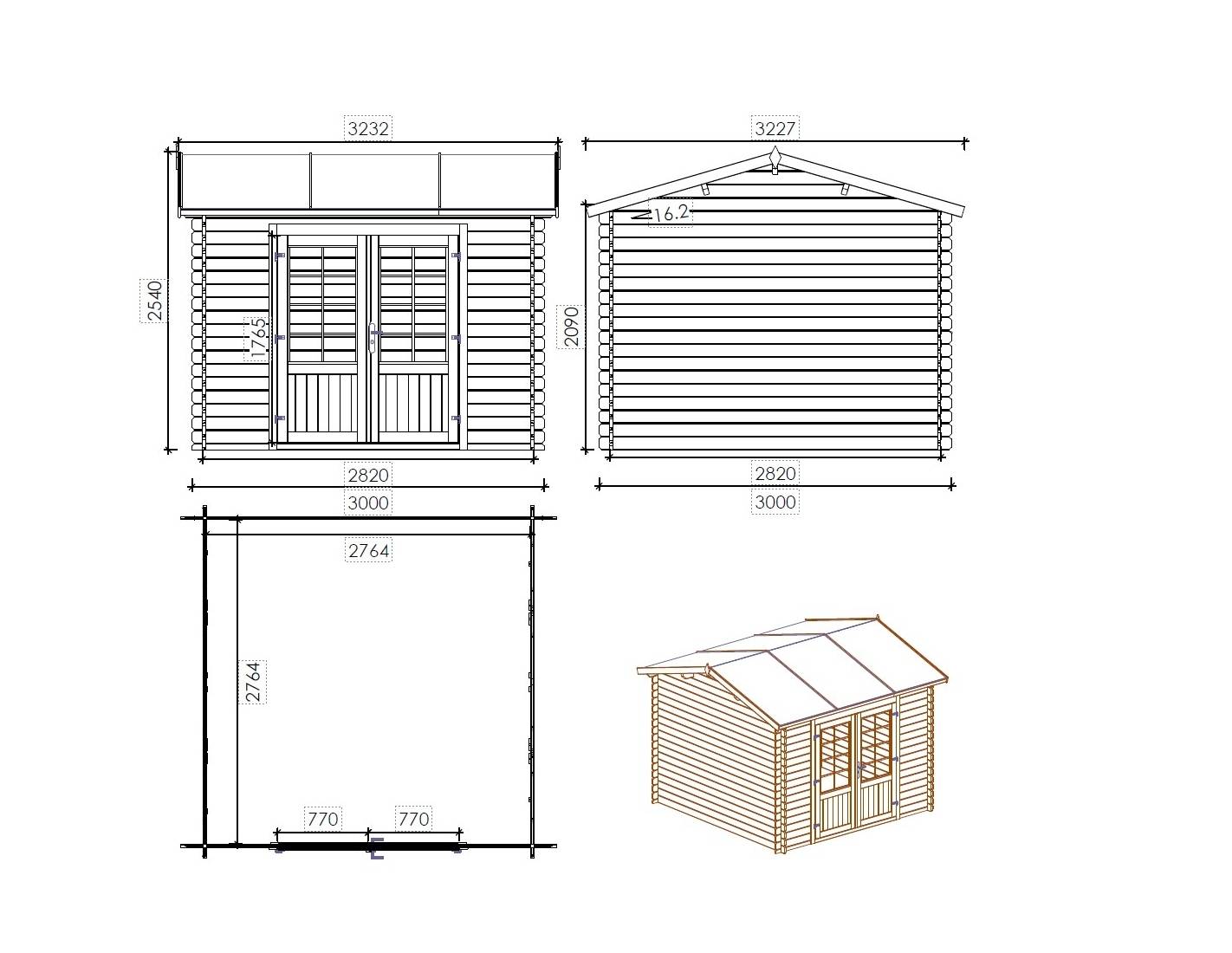 Altanka - Abri de jardin en bois - 9m2 - 3x3m - Traité - Ep. 28mm - Couleur: marron - DOM636 - ALTANKA - Imagen 2