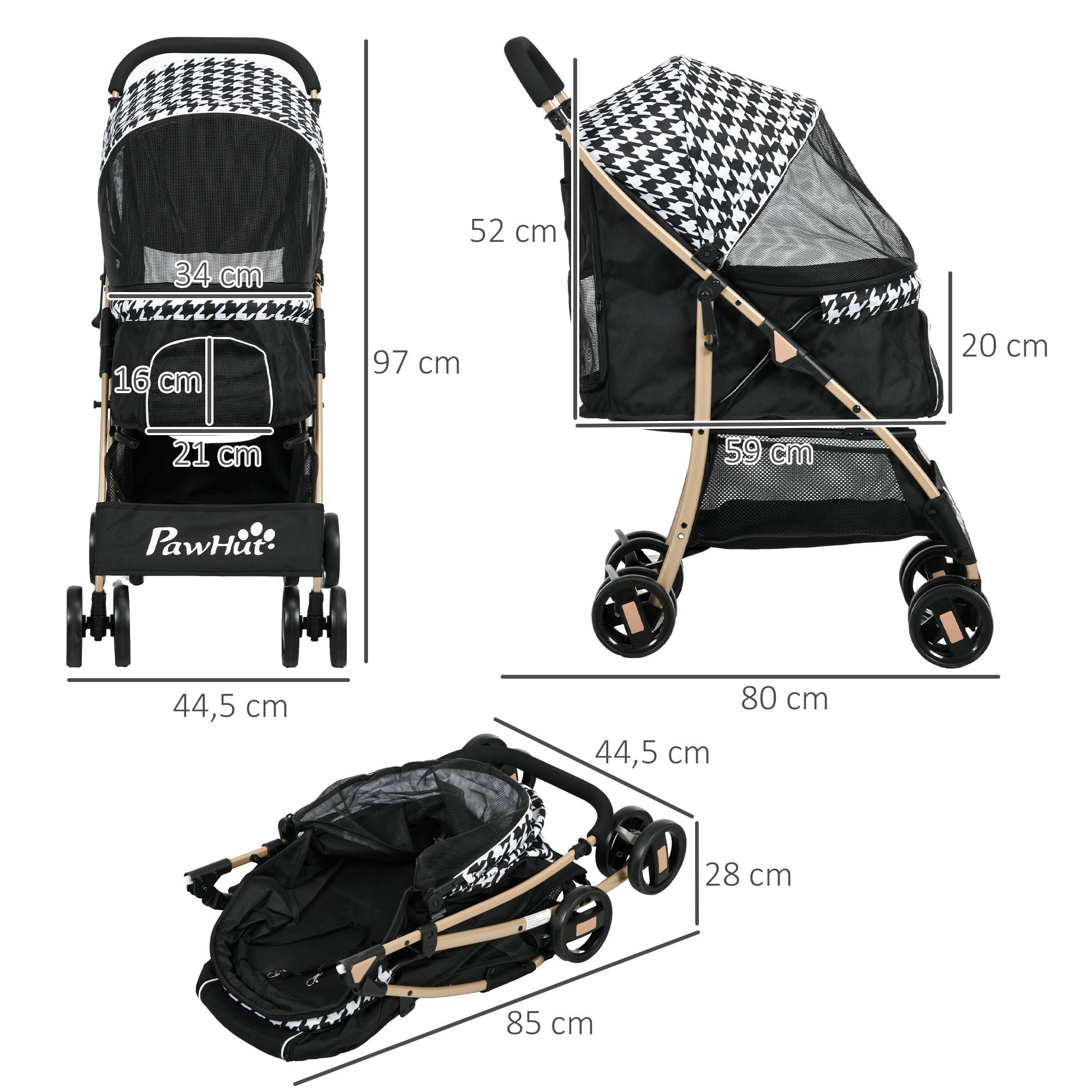Poussette pour animaux de compagnie à 2 portes, fenêtre en filet, panier de rangement, corde de sécurité, 80 x 44,5 x 97 cm, noire - Image 5
