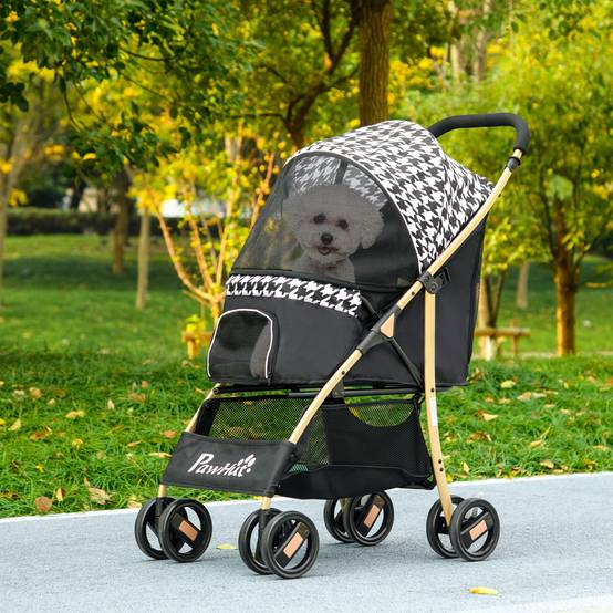Poussette pour animaux de compagnie à 2 portes, fenêtre en filet, panier de rangement, corde de sécurité, 80 x 44,5 x 97 cm, noire - Image 4