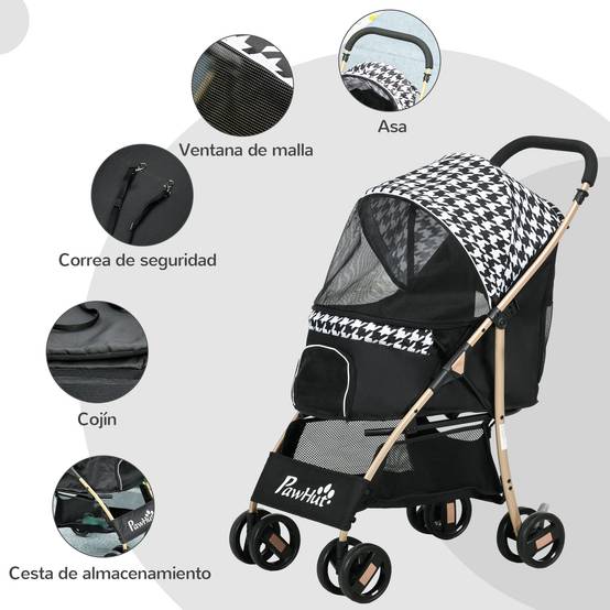 Poussette pour animaux de compagnie à 2 portes, fenêtre en filet, panier de rangement, corde de sécurité, 80 x 44,5 x 97 cm, noire - Image 9