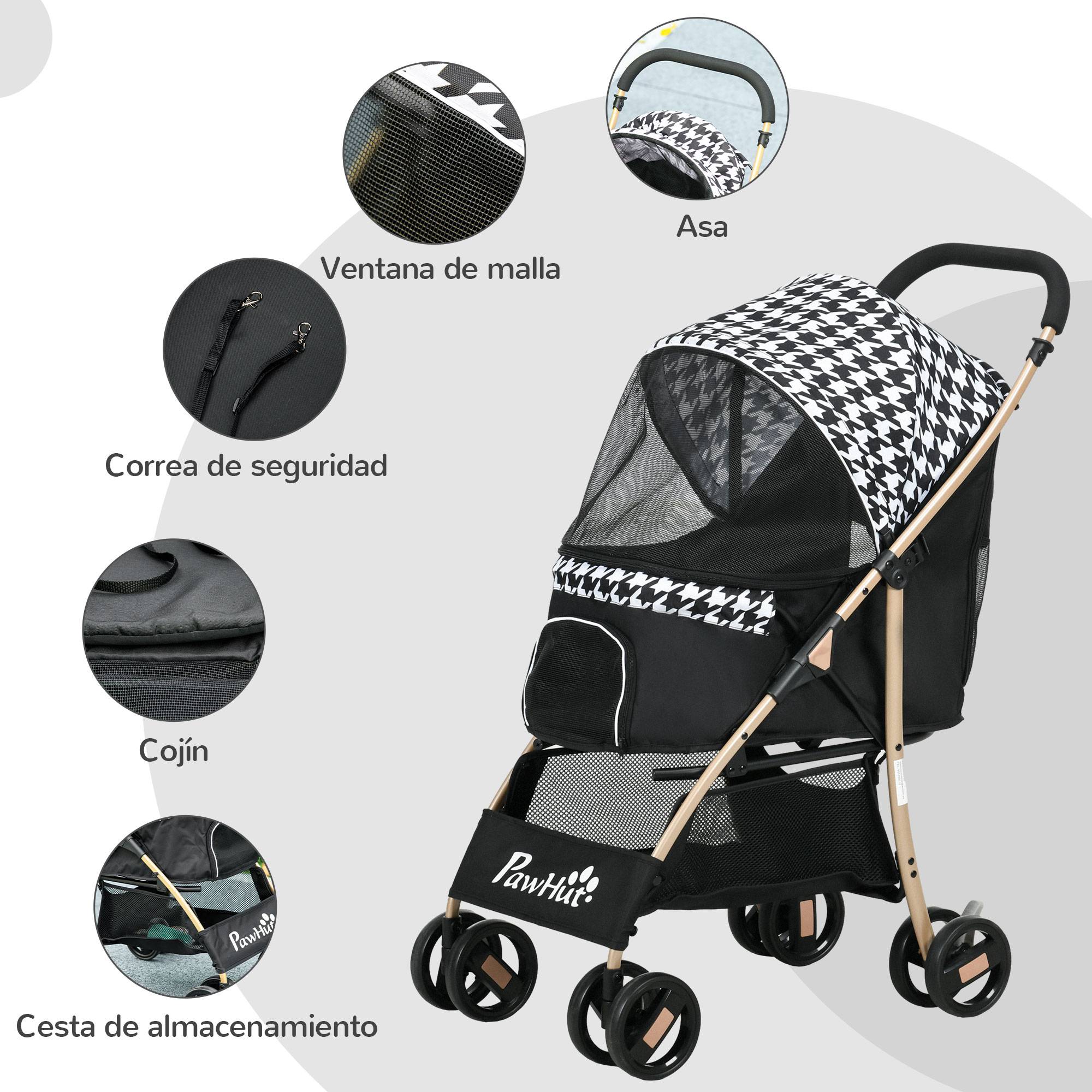 Poussette pour animaux de compagnie à 2 portes, fenêtre en filet, panier de rangement, corde de sécurité, 80 x 44,5 x 97 cm, noire - Image 9