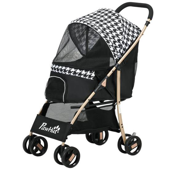Poussette pour animaux de compagnie à 2 portes, fenêtre en filet, panier de rangement, corde de sécurité, 80 x 44,5 x 97 cm, noire - Image 2
