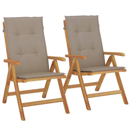 Lot de 2 Fauteuils de Jardin Relax Pliants en Teck Massif avec Coussins Confortables Taupe – ComfortXL Outdoor Living - Image 2