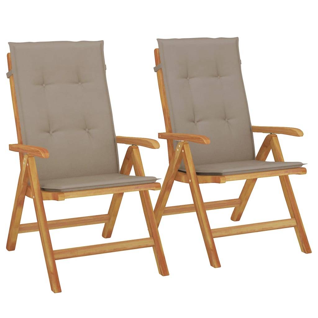 Lot de 2 Fauteuils de Jardin Relax Pliants en Teck Massif avec Coussins Confortables Taupe – ComfortXL Outdoor Living - Image 2