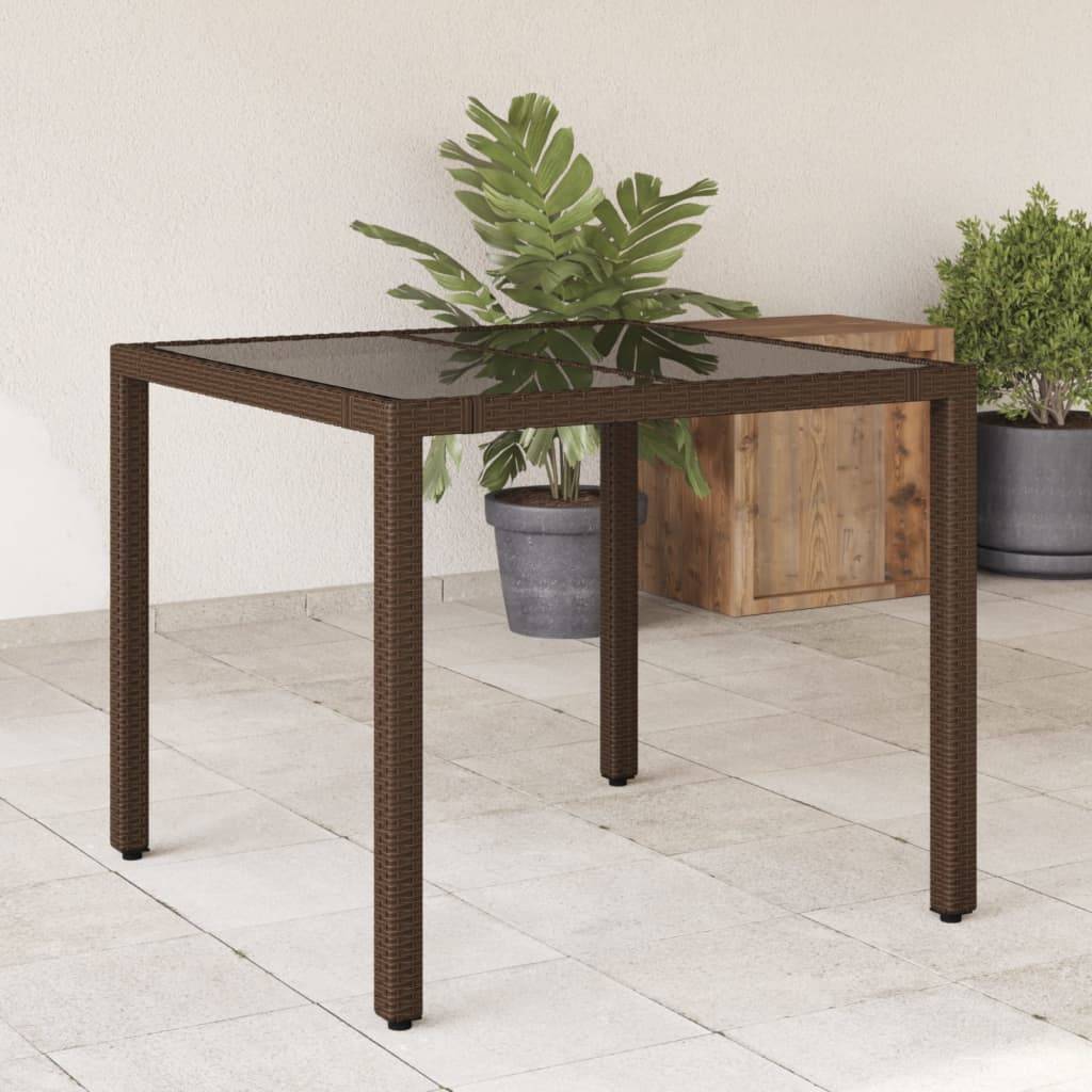 PANGIVO - Table de jardin résine tressée verre trempé marron 90 x 90 x 75 cm - PANGIVO - Image 1