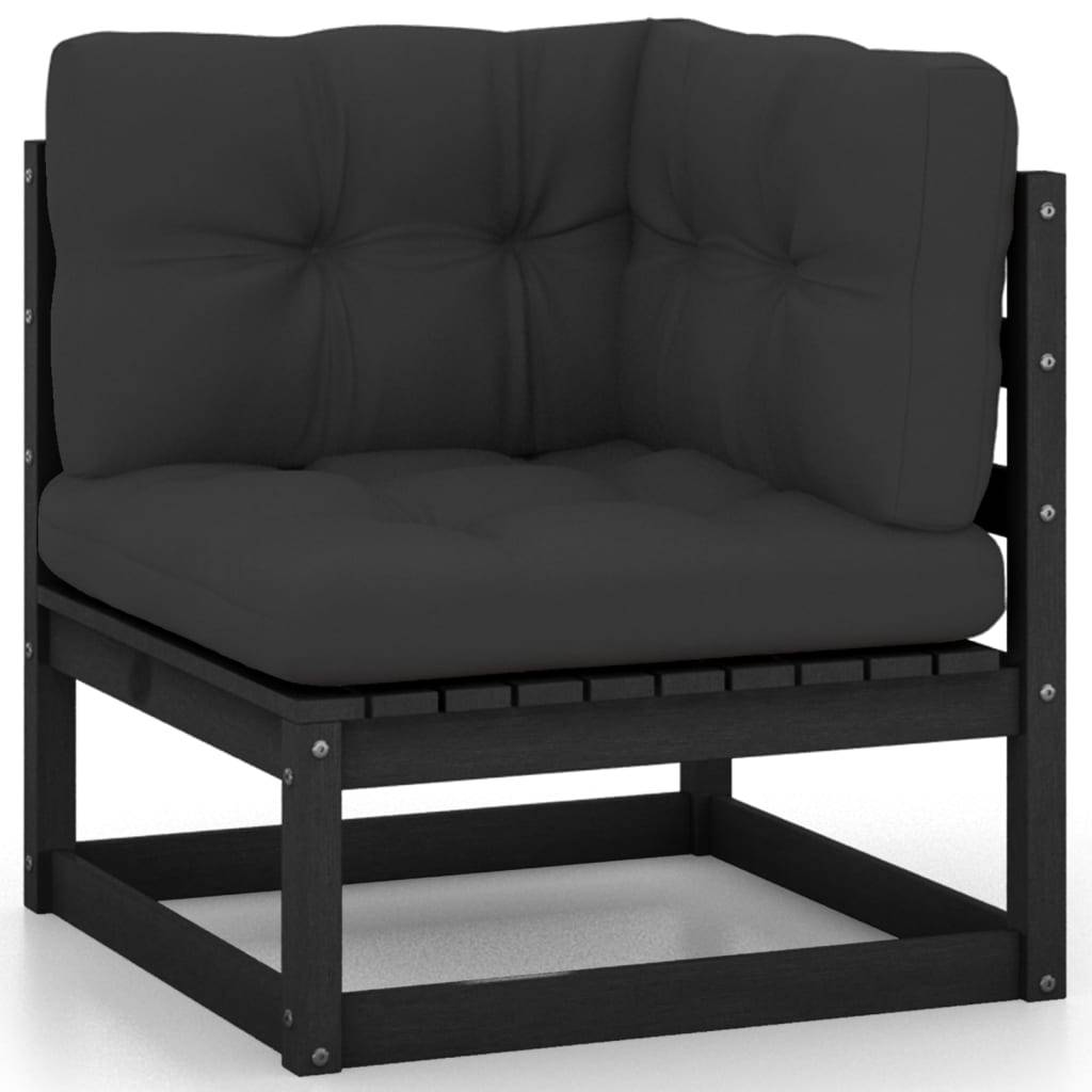 Helloshop26 - Salon de jardin meuble d'extérieur ensemble de mobilier 7 pièces avec coussins noir bois de pin massif - Imagen 3